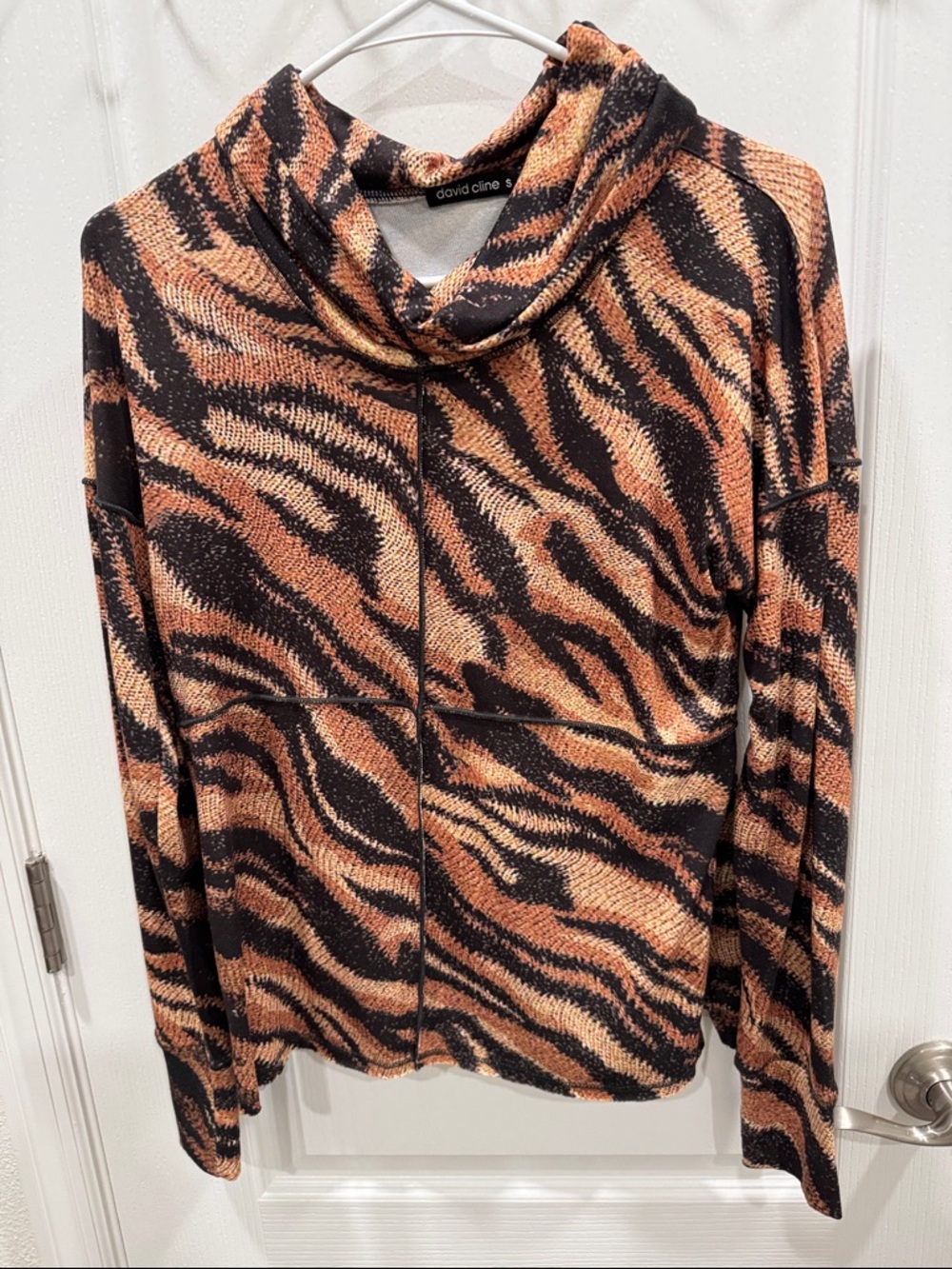 David Cline Tiger-Print Cowl Neck Sweater - Brown & Black